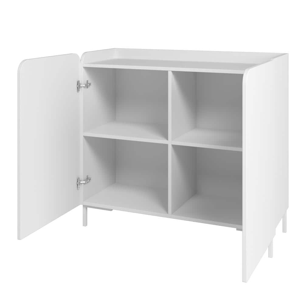 Bogardus White Mid-Century Modern Accent Cabinets Set of 2 with Metal Legs