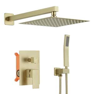 Single Handle 2-Spray Square Shower Faucet 2 GPM with High Pressure in. Brushed Gold Valve Included