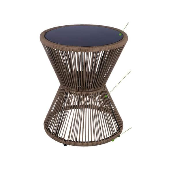 Brown Small Outdoor Side Table Patio 20 in. H Woven Rope Hourglass