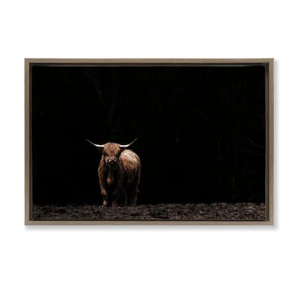 Stupell Industries Dark Contrast Highland Cow by Nathan Larson Brown Floater Frame Animal Graphic Art Print 21 in. x 31 in.