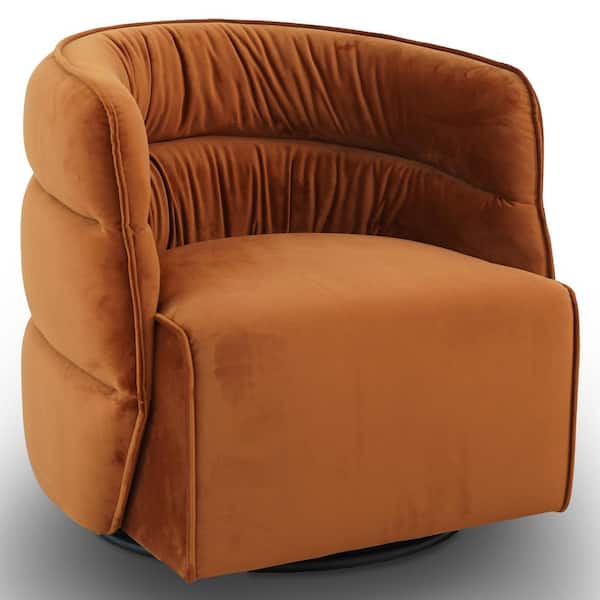 Teagan Mid Century Modern Comfy Swivel Barrel Armchair in Burnt Orange Velvet