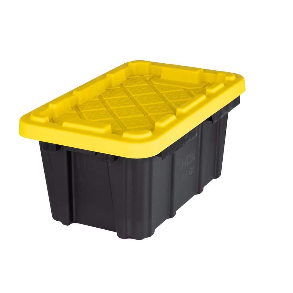 Home Depot Rubbermaid Tote With Wheels HDX Tough Storage Tote In Black With Yellow Lid 999-6QT-HDX