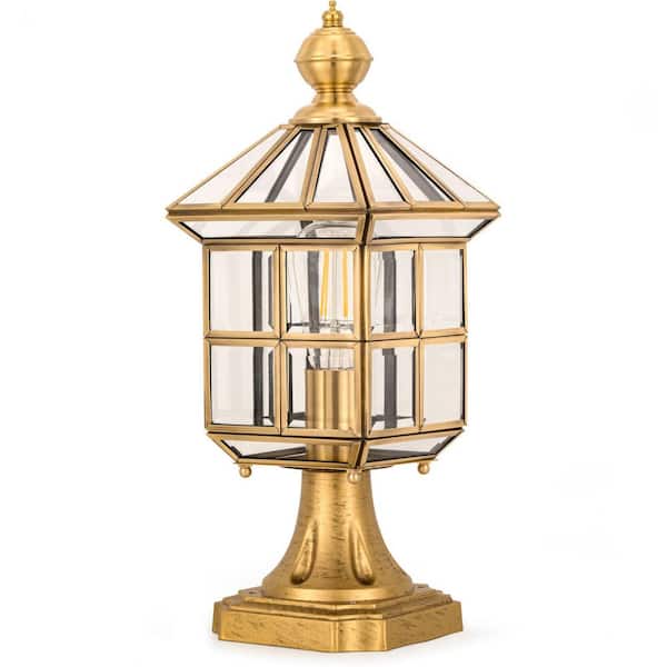 1-Light Gold Brass Copper Outdoor Weather Resistant Post Light with No Bulbs Included