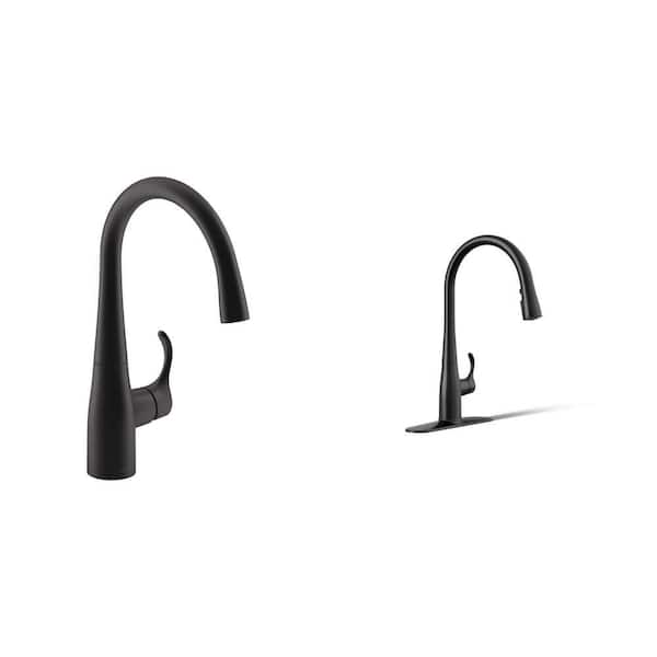 Simplice Matte Black Bar Faucet and Pull-Down Kitchen Faucet with DockNetik and Sweep Spray Combo