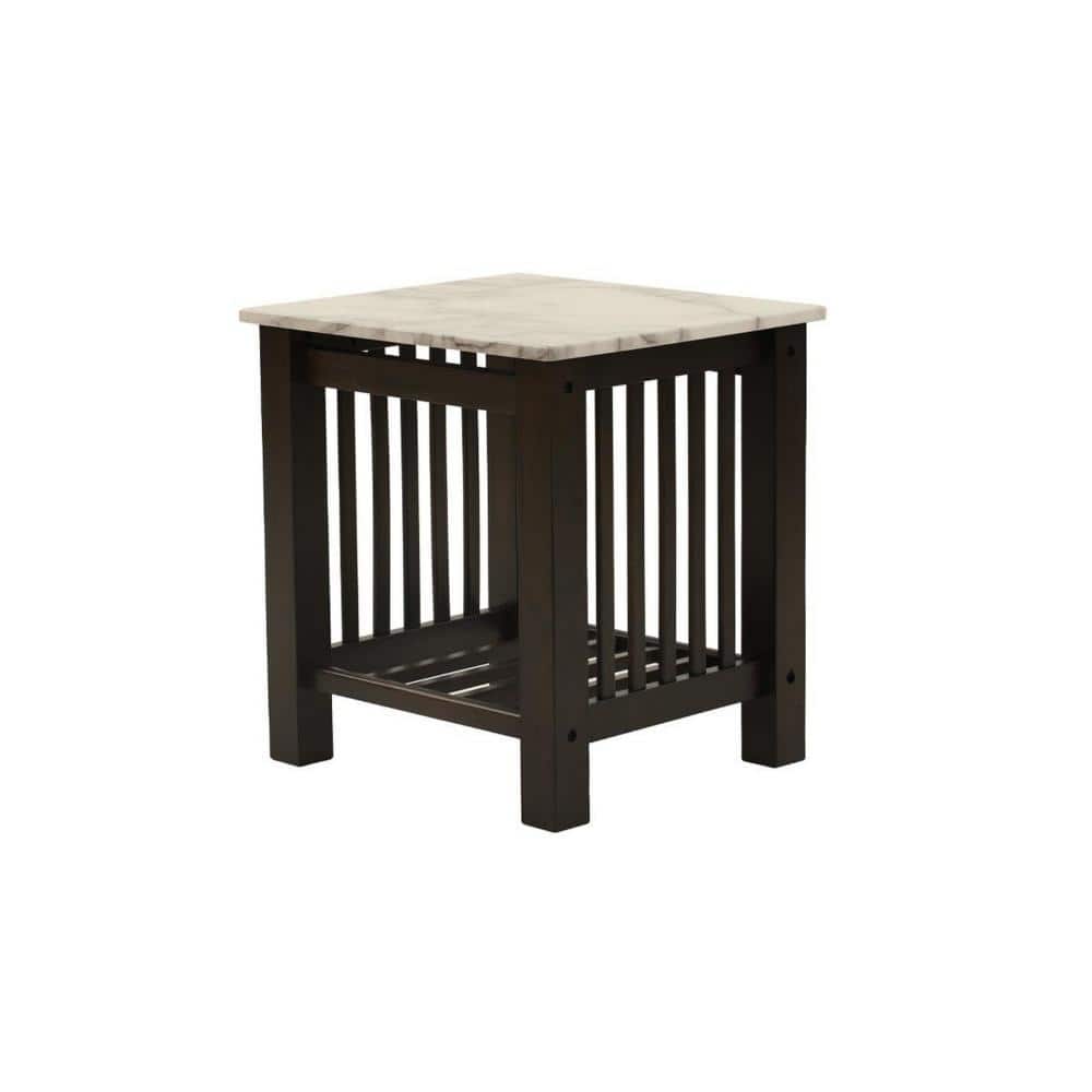 26 in. Brown and White Square Marble End Table with Bottom Shelf - thumbnail 3