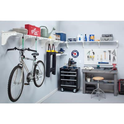 40 in. - 75 in. Metal 3-Expandable Garage Shelf in White (Set of 3)
