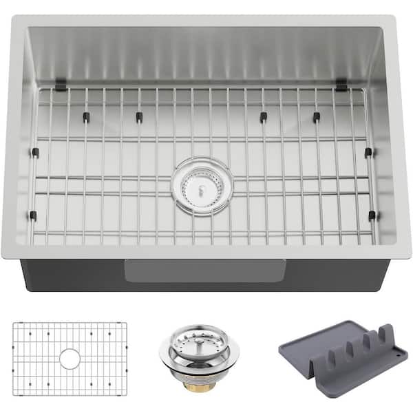 27 in. Drop-In Single Bowl 11 Gauge Stainless Steel Kitchen Sink with Grid