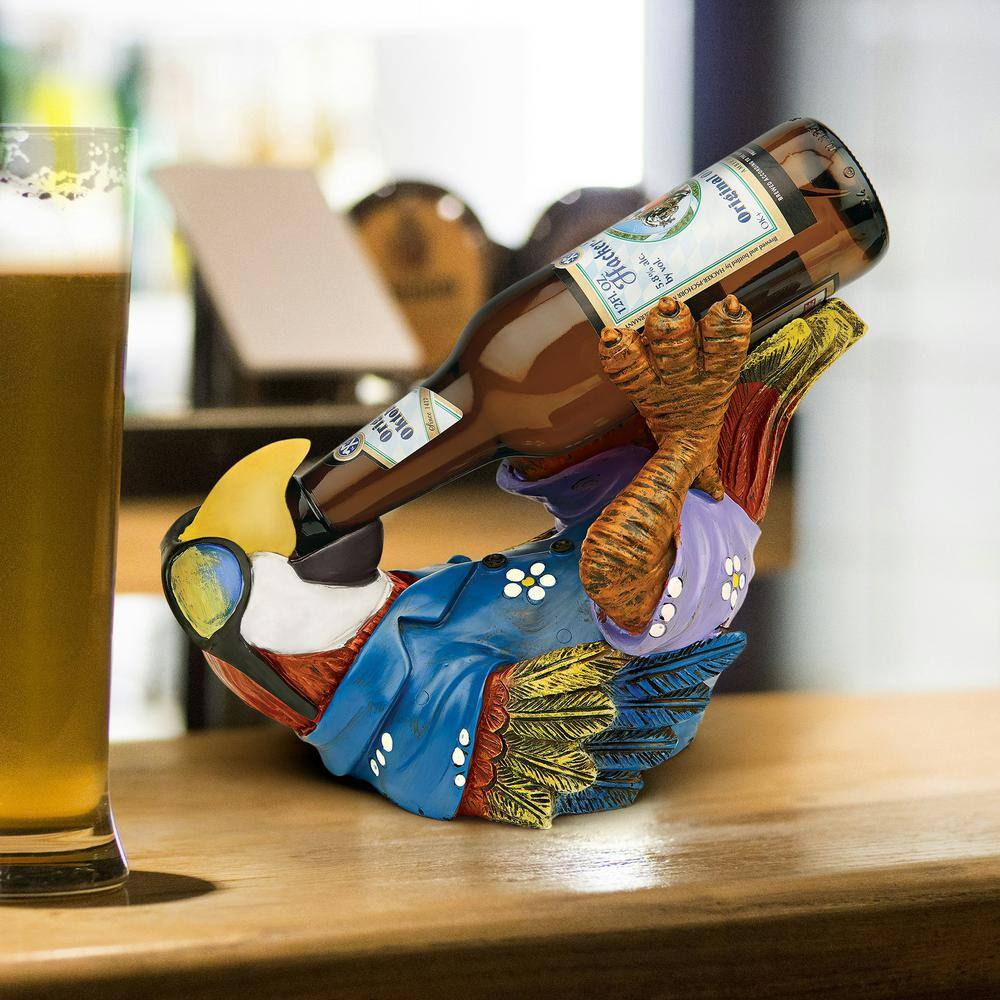 Colorful Tropical Tiki Parrot Resin Bottle Holder Statue