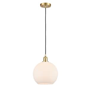 Athens 100-Watt 1-Light Satin Gold Shaded Mini Pendant Light with Frosted Glass Shade