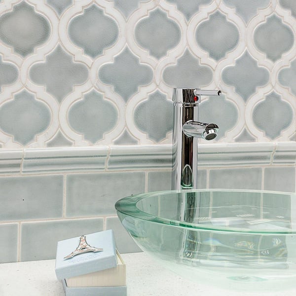Delphi Arabesque Arctic Blue 3 in. x 0.39 in. Glazed Ceramic Mosaic Tile Sample