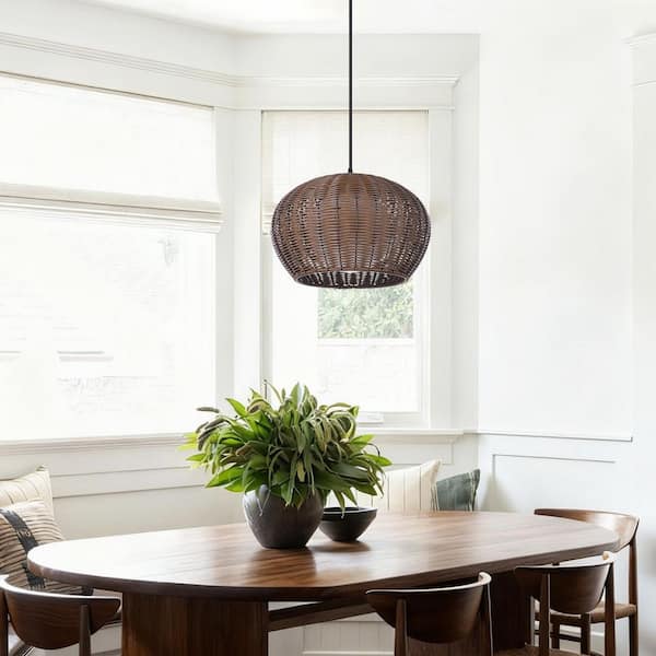 ARTURESTHOME 60-Watt 1-Light Dark Brown Hand-Woven Open-Weave Rattan ...