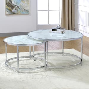 Rayne White Faux Marble Top Nesting Cocktail Tables