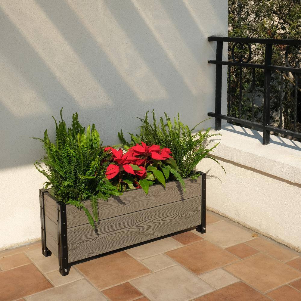 Contemporary Everbloom Grey Rectangular Raised Bed Planter with Wheels