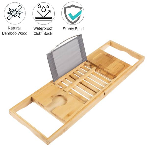 Lavish Home Bamboo Bath Caddy Tray with Extending Sides, Green