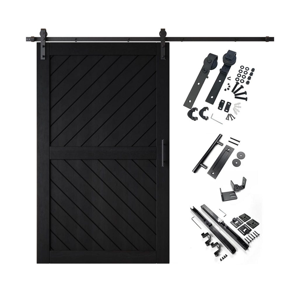 XT3 48 in. x 80 in. C-Panel Black Slanted Stripe Design Solid Pine Wood Sliding Barn Door with Hardware Kit price history on PriceWatchPro
