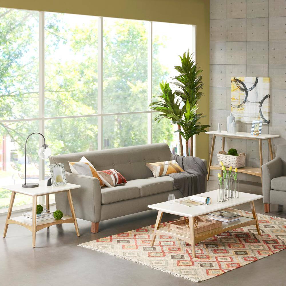 Avalon 24 in. Off-White/Natural Square Marble End Table - thumbnail 4