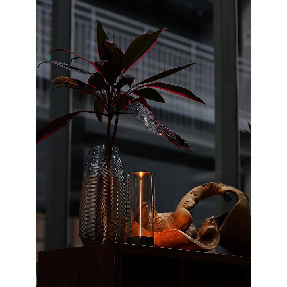 Gray Cordless Cylinder LED Bedside Lamp with Acrylic Shade