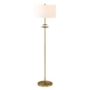 Avery 63 in. Tall Floor Brass/White Lamp with Fabric Shade
