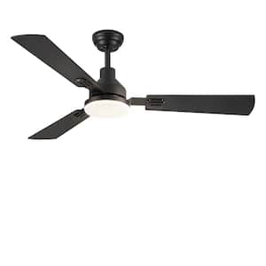 52 in. Outdoor/Indoor Black Dual Finish 3 Blades Ceiling Fan With Light and Remote Control