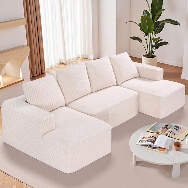 SKYSHALO Modular Sectional Sofa, U Shaped Modular Sofa with Chaise, Cloud Sectional Couch with High Sponge Density Plastic White