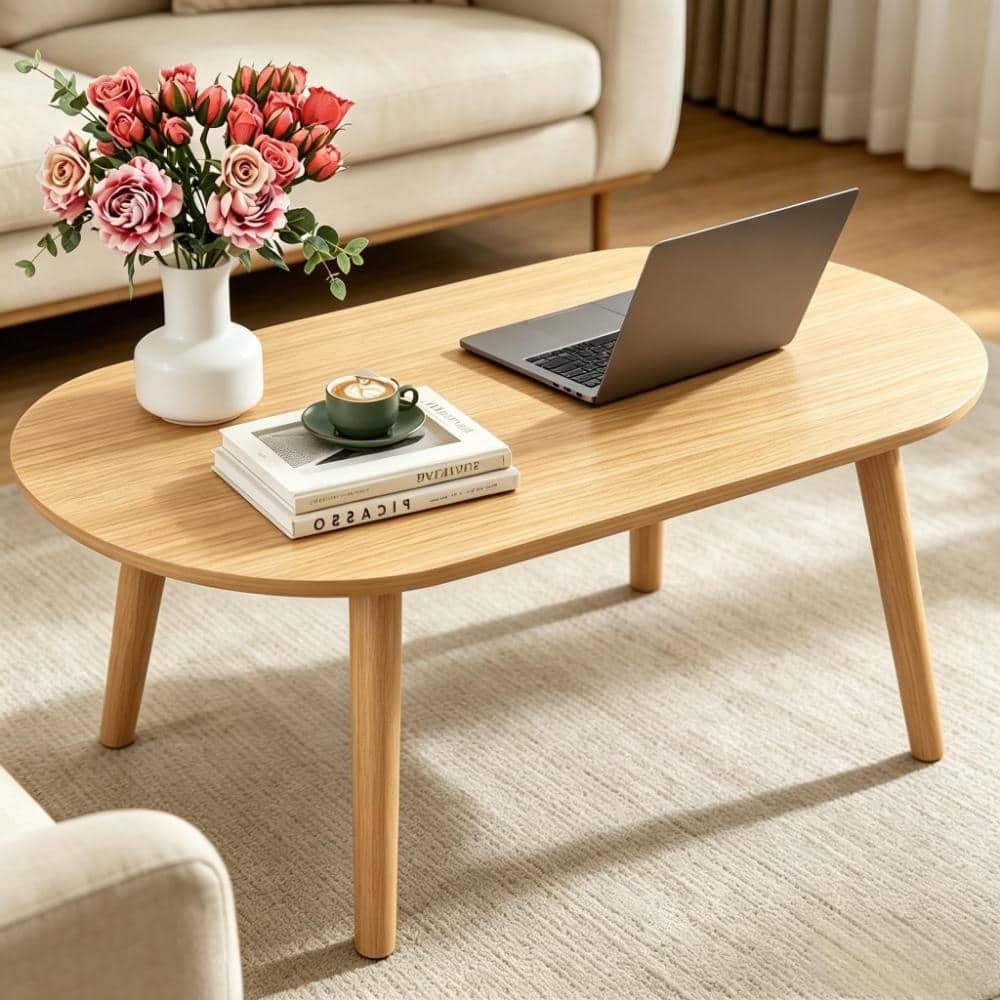 31.5 in Oval Coffee Table Solid Wood Legs Brown 1 Piece price history on PriceWatchPro