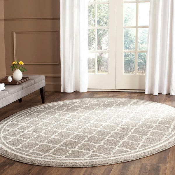 Amherst Dark Gray/Beige 9 ft. x 9 ft. Round Multi-Trellis Border Area Rug