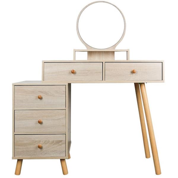 Tidoin Modern Barnwood 5-Drawer Vanity Sets 15.8 in. X 31.5 in. X 48.1 in. with Cushioned Stool and Storage Cabinet