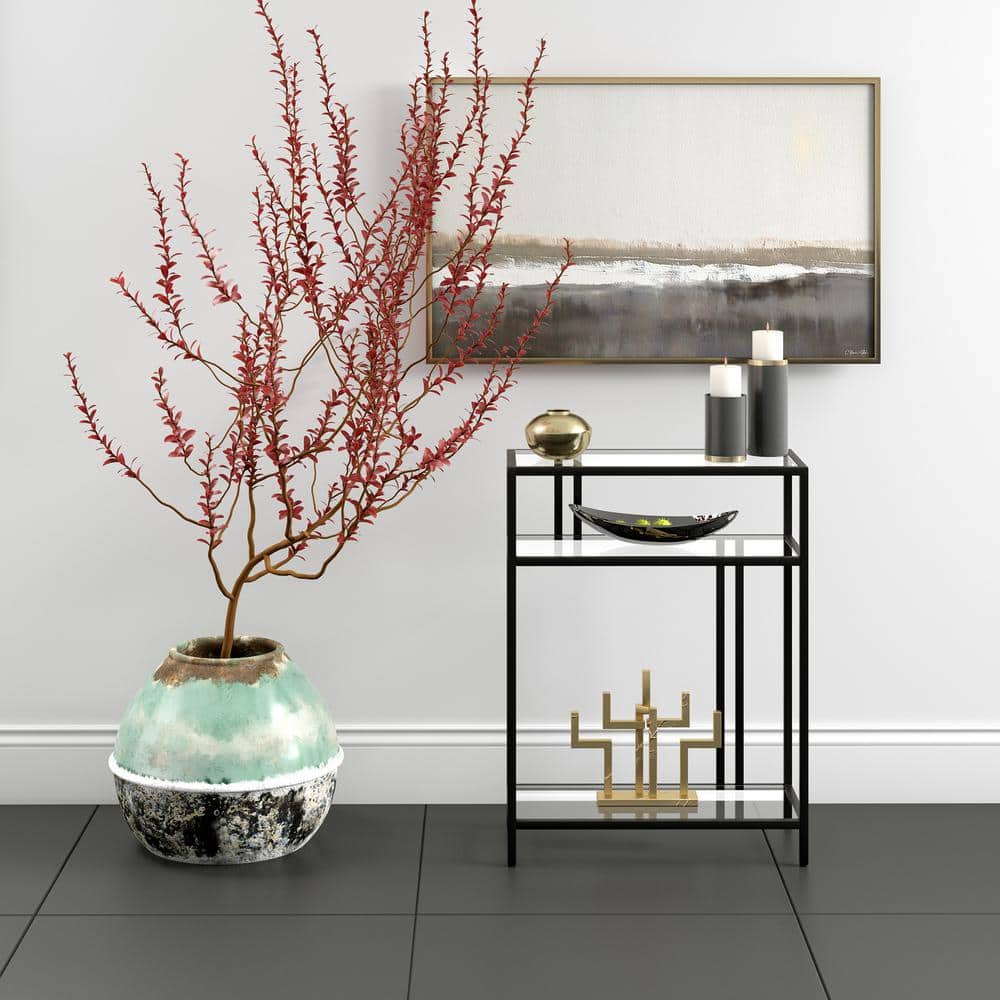 Blackened Bronze 22" Console Table with Glass Shelves