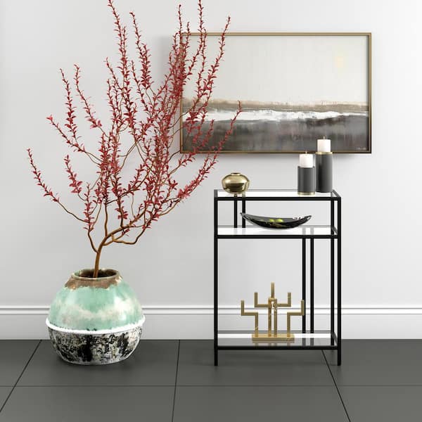 Meyer&Cross Cortland 22 in. Blackened Bronze Rectangle Glass Console Table with Glass Shelves