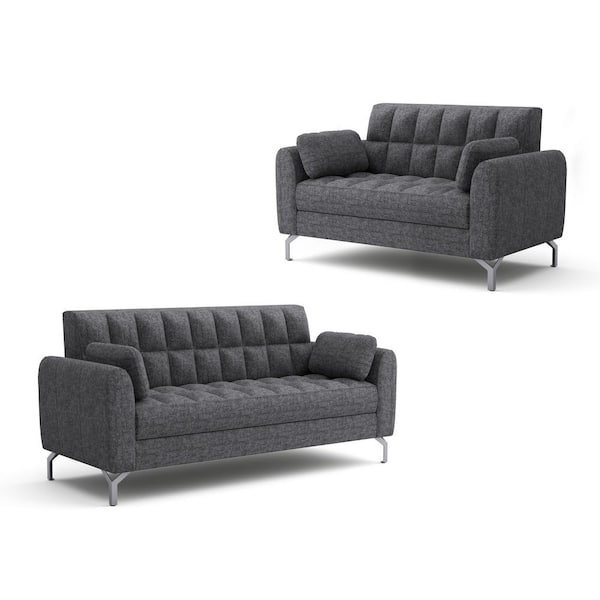 Furniture of America Winterwood 2-Piece Chenille Top Dark Gray with Care Kit Sofa Set