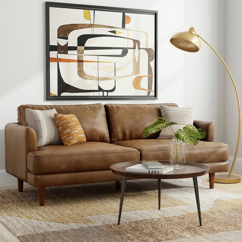 Simpli Home Livingston MidCentury Modern 76 in. Wide Sofa in Caramel