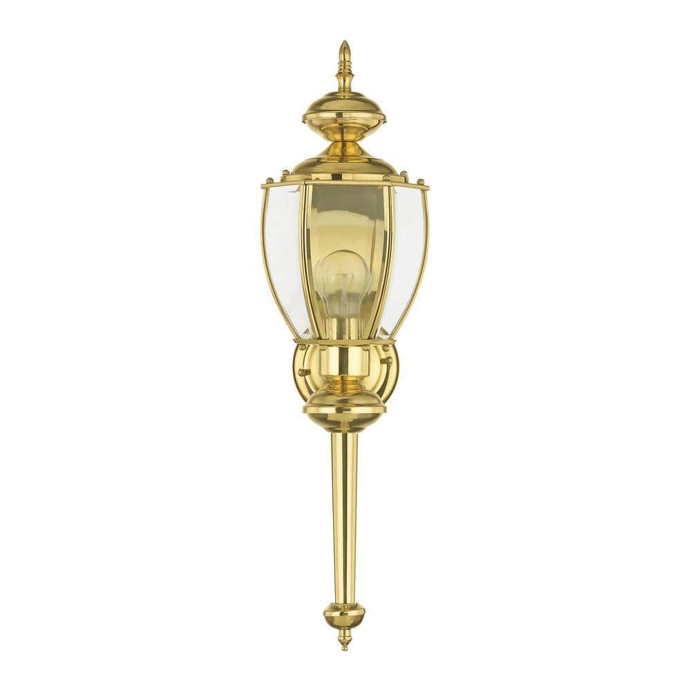 Elegant Polished Brass Outdoor Wall Lantern with Clear Beveled Glass