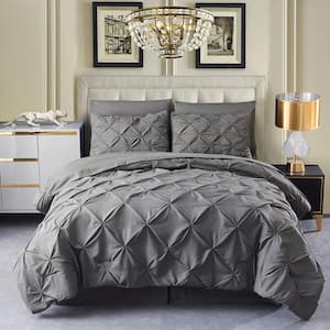 6-Piece Dark Gray Microfiber Pintuck Twin Comforter Set