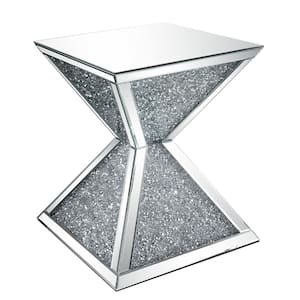 Noralie 20 in. Mirrored and Faux Diamonds Triangle Glass End Table