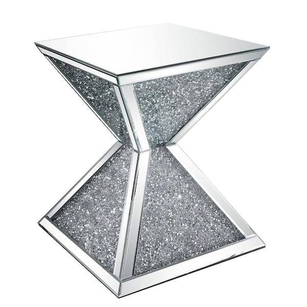 Acme Furniture Noralie 20 in. Mirrored and Faux Diamonds Triangle Glass End Table