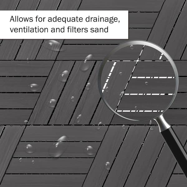 1 ft. W x 1 ft. L 6 Patio Tiles Woodgrain Wood/Polypropylene Interlocking Deck Tile Flooring in Gray