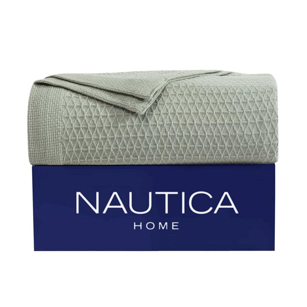 Sage Green King Cotton Reversible Textured Blanket