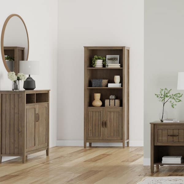 Simpli Home Lev 72 in. H Tall Smoky Brown Solid Wood Transitional