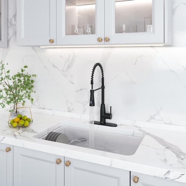 Single Handle Pull Down Sprayer Kitchen Faucet with Touchless Sensor and Intelligent Temperature Display in Matte Black