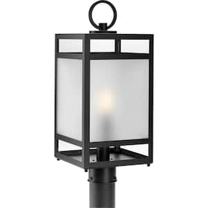 Parrish 1-Light Matte Black Steel Weather Resistant Clear and Etched Glass Modern Craftsman Outdoor Post Light