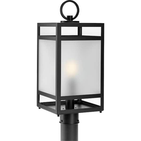 Progress Lighting Parrish 1-Light Matte Black Steel Weather Resistant Clear and Etched Glass Modern Craftsman Outdoor Post Light