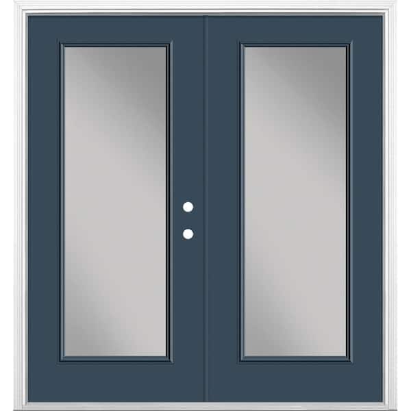 Masonite 72 in. x 80 in. Night Tide Steel Prehung Left-Hand Inswing Full Lite Clear Glass Patio Door with Brickmold, Vinyl Frame