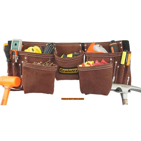 Graintex Brown 11-Pocket Suede Leather Tool Apron with 2 in