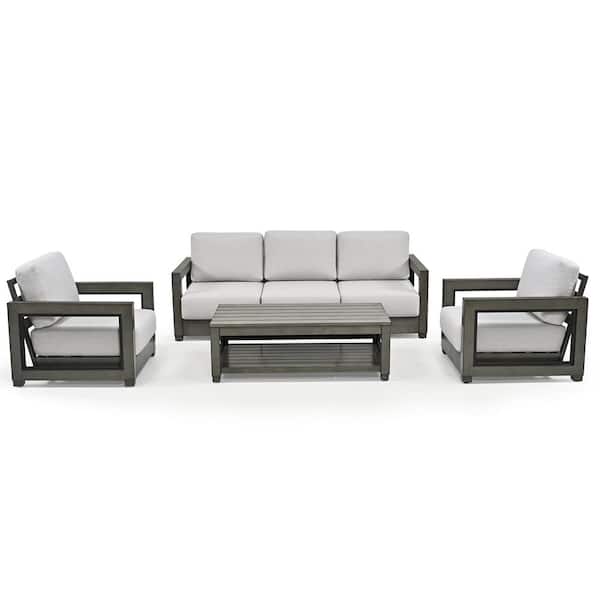 EGEIROSLIFE PureForm 4-Piece Aluminum Conversation Seating Set with Gray Cushions