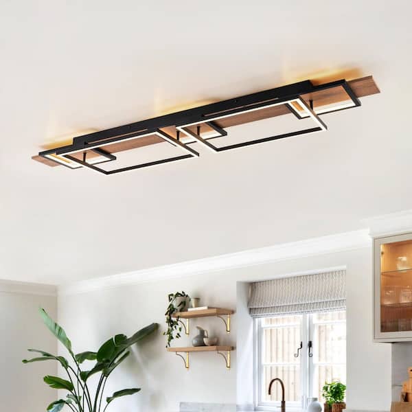 Iris 5-Light 49.21 in. Integrated LED Wood Flush Mount Ceiling Light