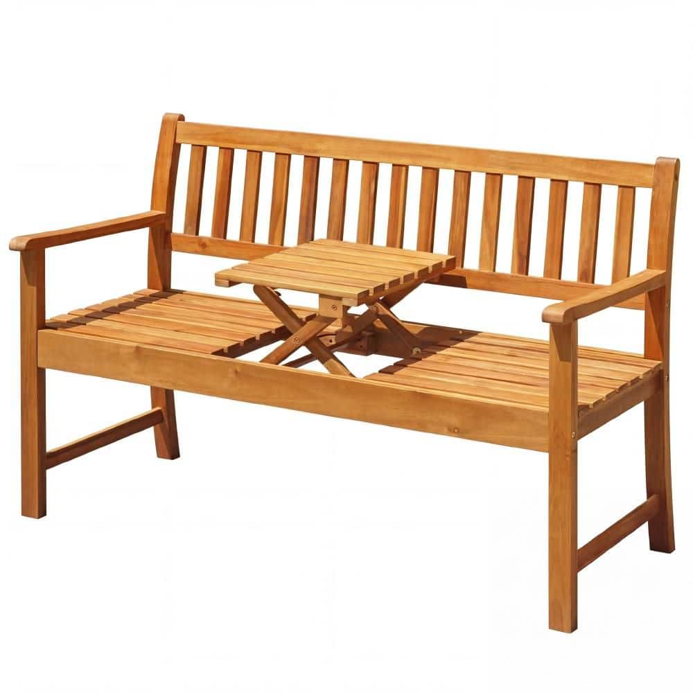 55 in. 2-Person Medium Brown Acacia Wood Outdoor Bench with Pop Up Table price history on PriceWatchPro