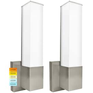 14 in. 2-Lights Brushed Nickel Fixture LED Square Wall Sconces Bathroom Vanity 5CCT 1050 Lumens Dimmable Damp Rated
