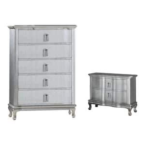 Lorenna Silver and Warm Gray 2-Drawer 33.38 in. Nightstand and Chest