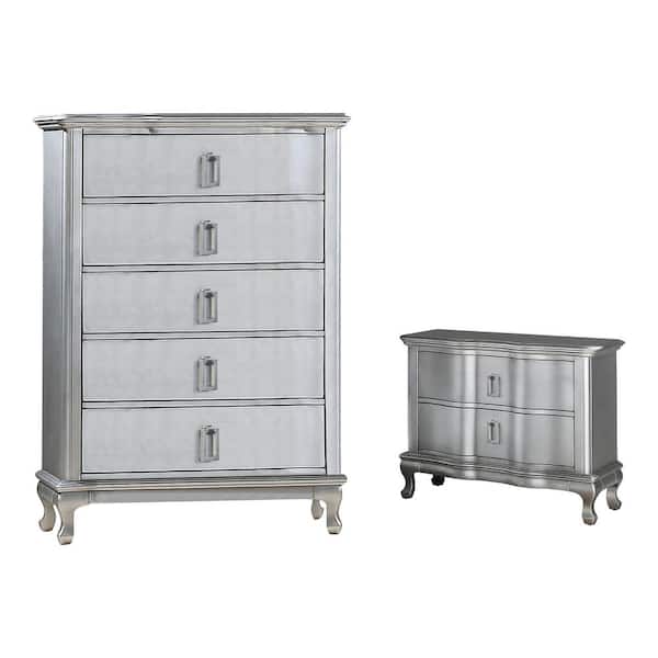 Furniture of America Lorenna Silver and Warm Gray 2-Drawer 33.38 in ...