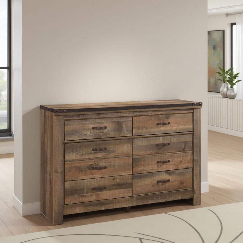 Benjara Zoey Rustic Brown 6-Drawer 61.34 in. Wide Dresser Without